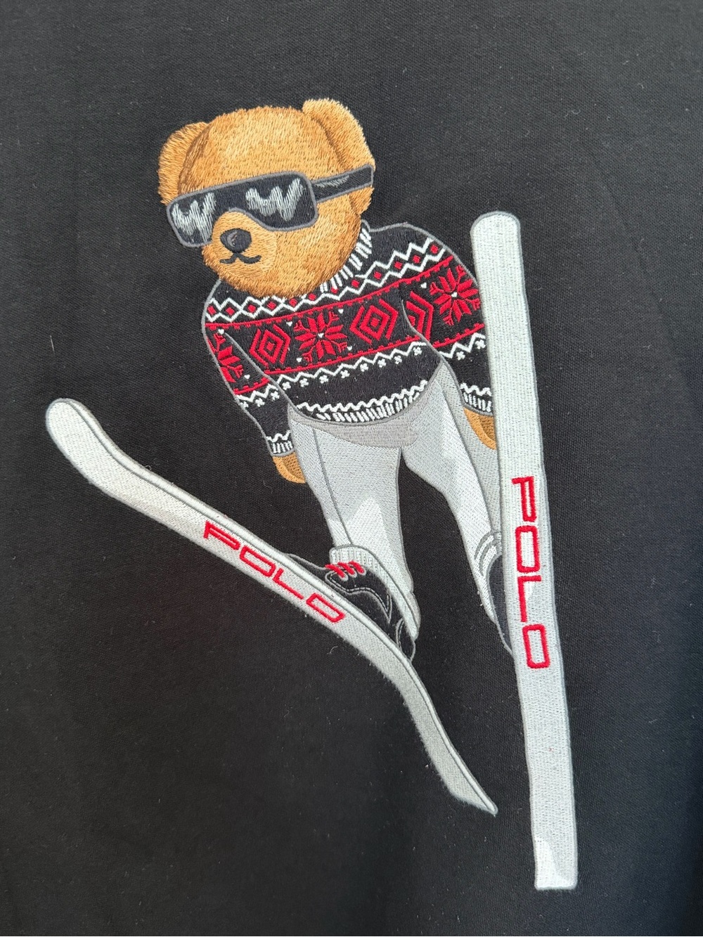 Ralph Lauren Black Crewneck Sweatshirt with Skiing Bear Graphic - Picture 5 of 6